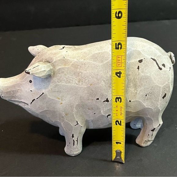 Resin Carved Pig Figurine Folk Art Cottagecore Rustic Farmhouse Curled Tail - Picture 7 of 8